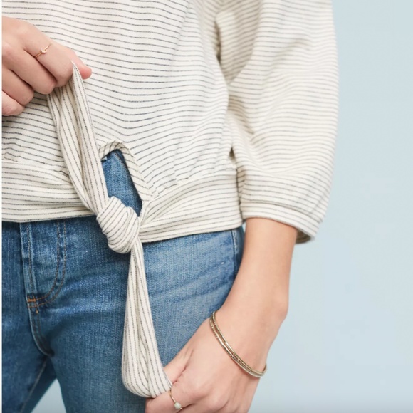 EUC Anthropologie Postmark Bianca Striped Tie Top Sweatshirt Size Small - Picture 2 of 9